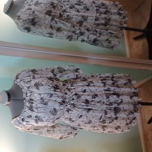 Ryan Michelle Dress White with black and gold flowers